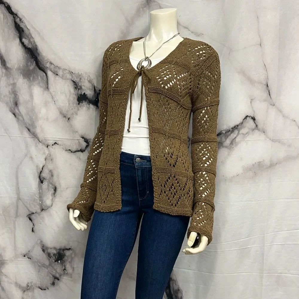 * BCBGMaxazria brown, crochet, long sleeve sweater cardigan